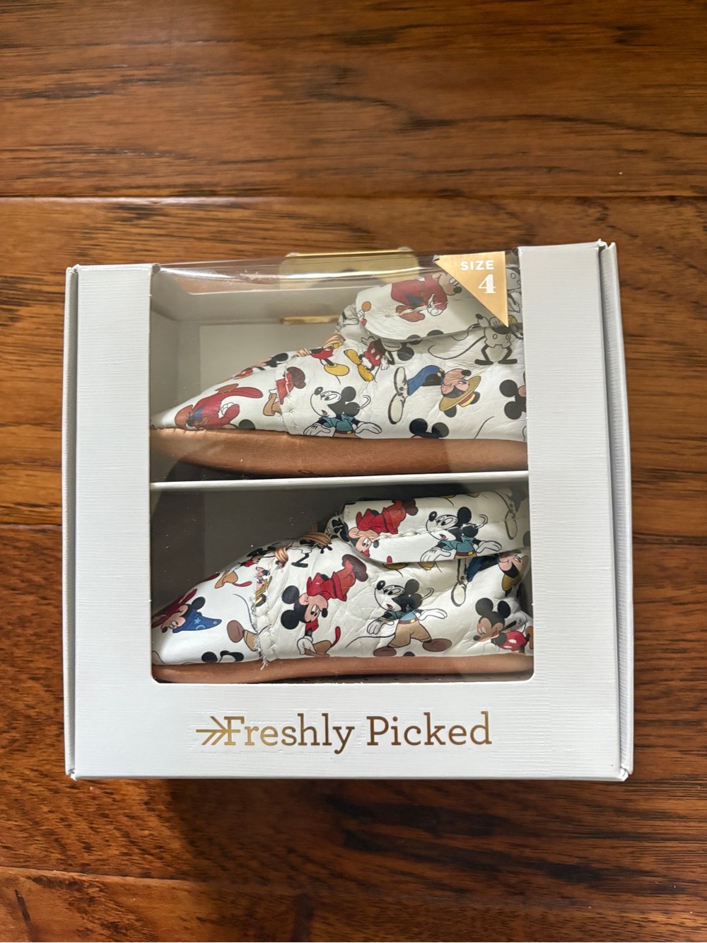Freshly Picked White Mickey Mouse Printed Moccasins